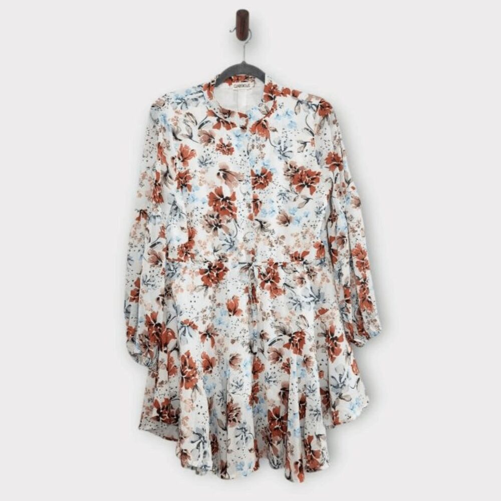 Clarisbelle Floral Chiffon Shirt Dress Size Small Coquette Wedding Guest Dress